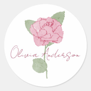 Personalisierter Name Rosenblüten Aquarell Minimal Runder Aufkleber