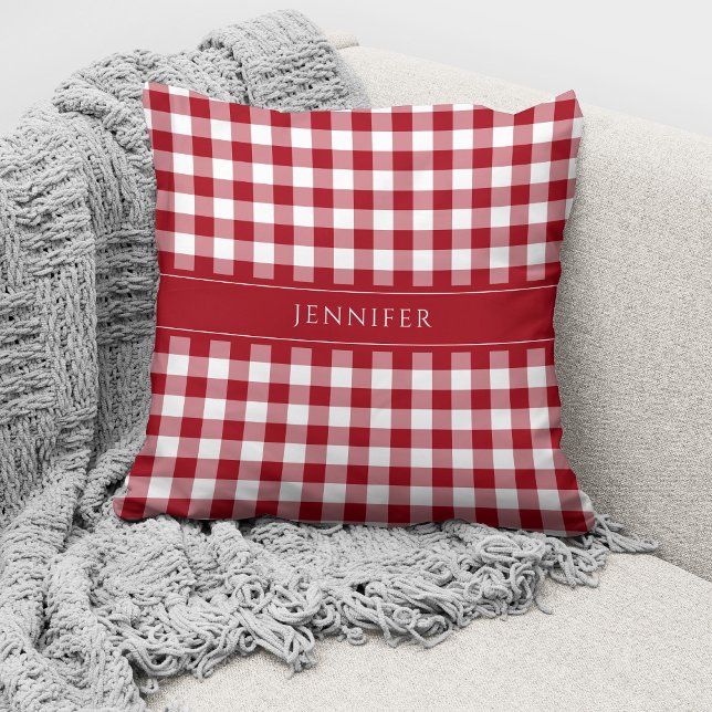 Personalisierter Name Rot Gingham Kissen (Von Creator hochgeladen)