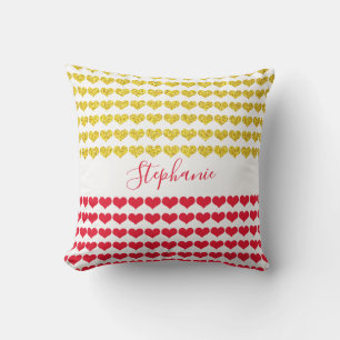 Personalisierter Name Rot Gold Glitzernde Herzen G Kissen