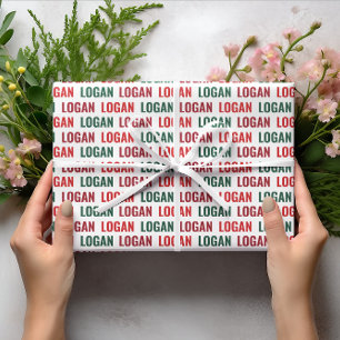 Personalisierter Name Rot Grüne Weihnachtsfarben Geschenkpapier