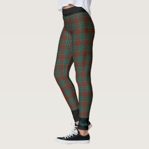 Personalisierter Name, rot und Aquamarin Kariert, Leggings