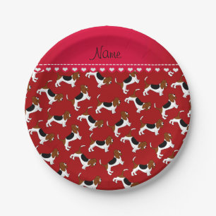 Personalisierter Name: Rote Basset-Hunde Pappteller