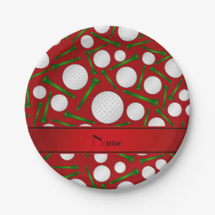 Personalisierter Name Rote Golfbälle T-Shirts Pappteller