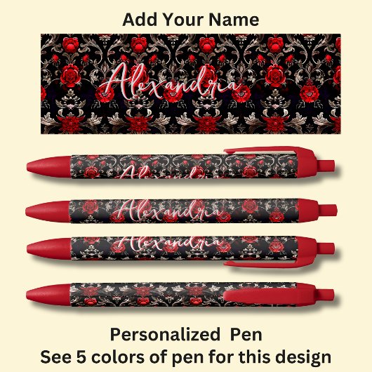 Personalisierter Name, Rote Rosen auf Rot Kugelschreiber
