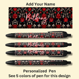 Personalisierter Name, Rote Rosen auf schwarz Kugelschreiber