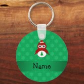 Personalisierter Name Rote Santa Uhu grüne Schneef Schlüsselanhänger (Vorderseite)