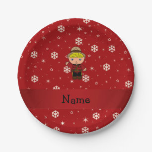 Personalisierter Name Rote Schneeflocken Pappteller