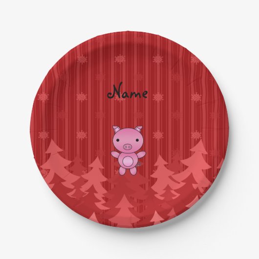 Personalisierter Name Rote Weihnachtsbäume Pappteller (Vorderseite)