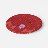 Personalisierter Name Rote Weihnachtsbäume Pappteller (Schrägansicht)
