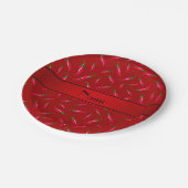 Personalisierter Name Roter Chili Pfeffer Pappteller (Schrägansicht)