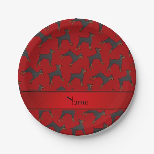 Personalisierter Name Roter Doberman Pinschers Pappteller (Vorderseite)