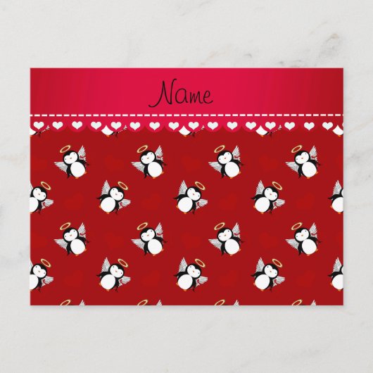 Personalisierter Name Roter Pinguine Postkarte (Vorderseite)