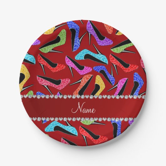 Personalisierter Name Roter Regenbogen Leopard Hig Pappteller (Vorderseite)