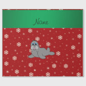 Personalisierter Name Roter Schneeflocken Geschenkpapier (Flach)