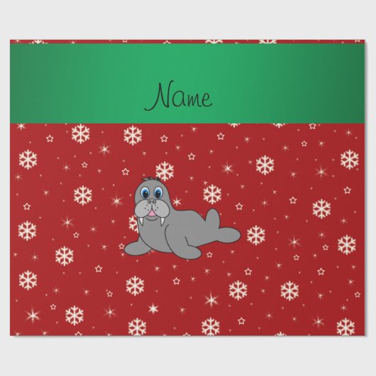 Personalisierter Name Roter Schneeflocken Geschenkpapier (Flach)