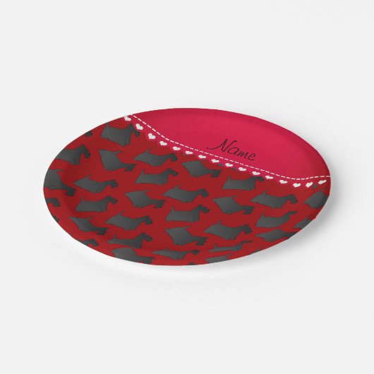 Personalisierter Name Roter Schottenhund Pappteller (Schrägansicht)