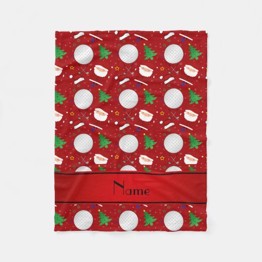 Personalisierter Name Roter Weihnachtsgolf Fleecedecke (Vorderseite)