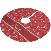 Personalisierter Name Rotes Damastgymnastik Polyester Weihnachtsbaumdecke (Schrägansicht)