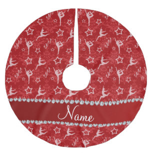 Personalisierter Name Rotes Damastgymnastik Polyester Weihnachtsbaumdecke