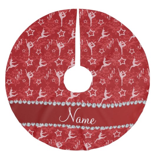 Personalisierter Name Rotes Damastgymnastik Polyester Weihnachtsbaumdecke (Vorderseite)