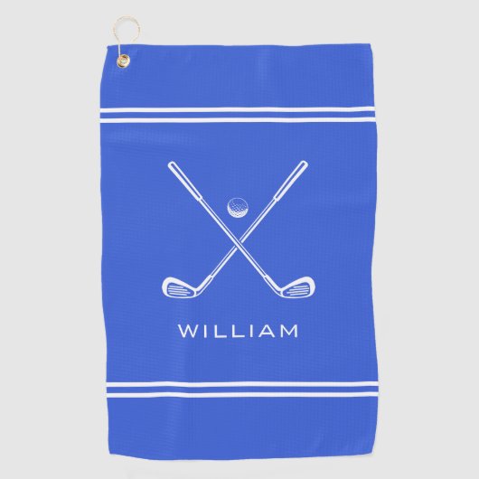 Personalisierter Name Royal Blue Stripes Stilvoll Golfhandtuch (Vorderseite)