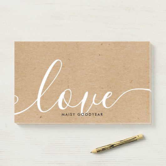 Personalisierter Name Rustic Kraft Script Liebe Post-it Klebezettel (Auf Schreibtisch)