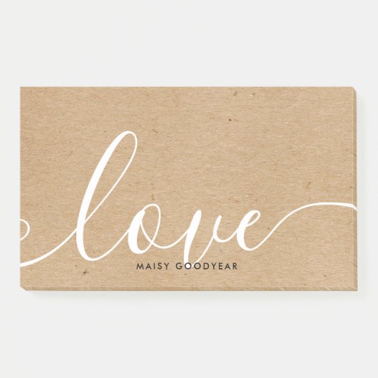 Personalisierter Name Rustic Kraft Script Liebe Post-it Klebezettel (Vorderseite)