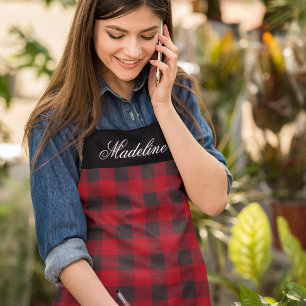 Personalisierter Name Rustic Red Buffalo Kariert Schürze