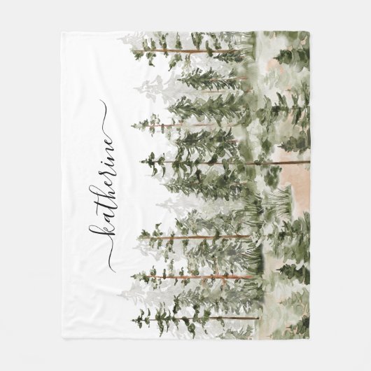 Personalisierter Name Rustikale grüne Pinienwälder Fleecedecke (Vorderseite)