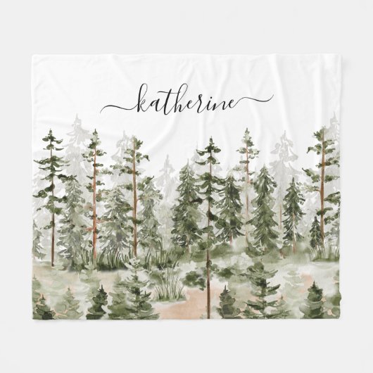 Personalisierter Name Rustikale grüne Pinienwälder Fleecedecke (Vorderseite (Horizontal))