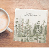 Personalisierter Name Rustikale grüne Pinienwälder Steinuntersetzer