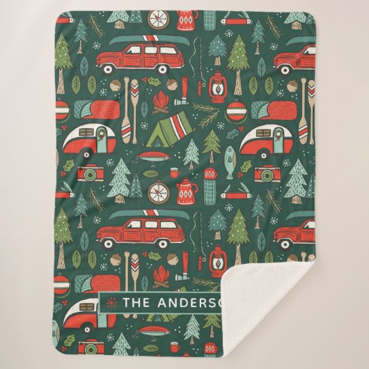 Personalisierter Name Rustikales Camping Sherpadecke (Vorderseite)