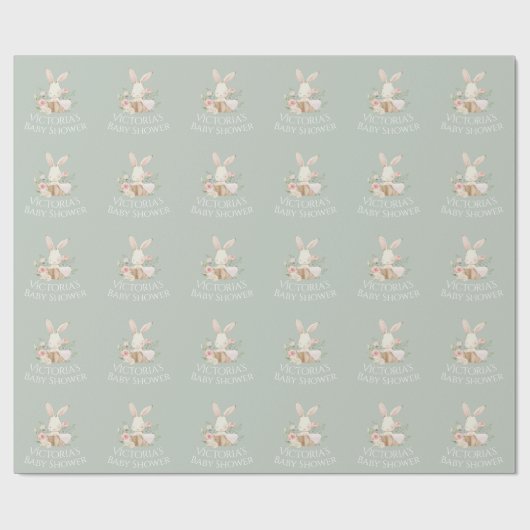 Personalisierter Name Sage Green Bunny Baby Dusche Geschenkpapier (Flach)
