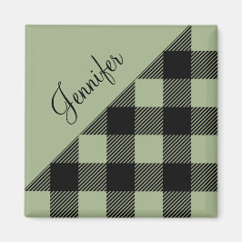 Personalisierter Name Sage Green Kariert Karo Must Magnet