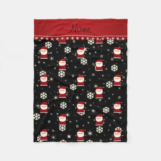 Personalisierter Name Santa Black Snowflakes Stars Fleecedecke (Vorderseite)