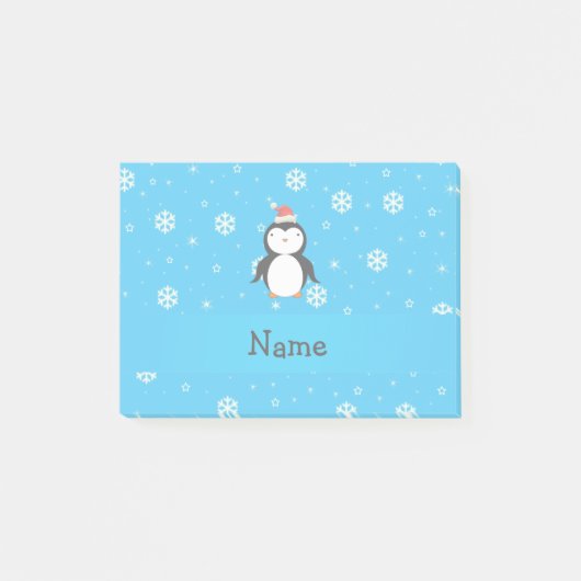 Personalisierter Name Santa Pinguin blauer Schneef Post-it Klebezettel (Vorderseite)