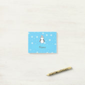 Personalisierter Name Santa Pinguin blauer Schneef Post-it Klebezettel (Auf Schreibtisch)