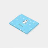 Personalisierter Name Santa Pinguin blauer Schneef Post-it Klebezettel (angewinkelt)