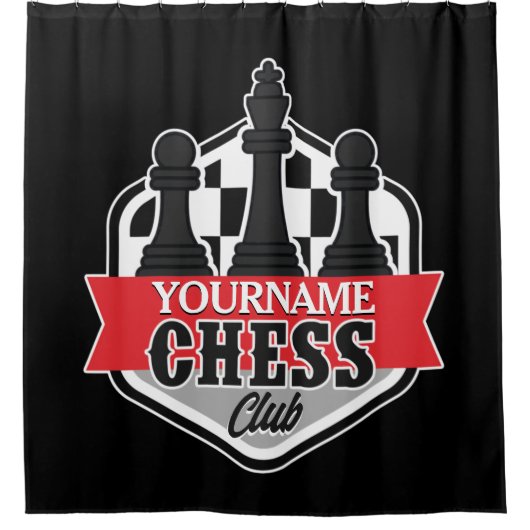 Personalisierter NAME Schachspieler Club Checkmate Duschvorhang (Vorderseite)