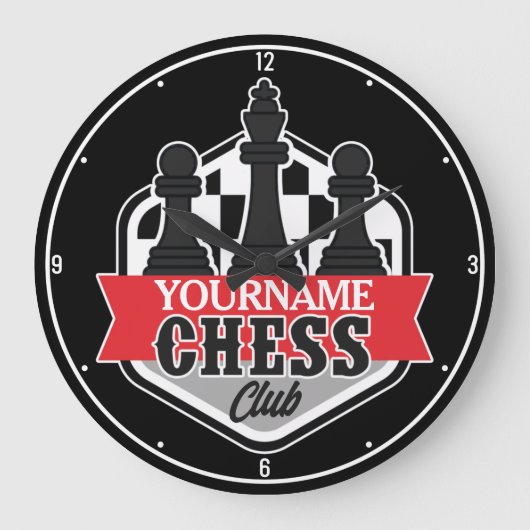 Personalisierter NAME Schachspieler Club Checkmate Große Wanduhr (Vorderseite)