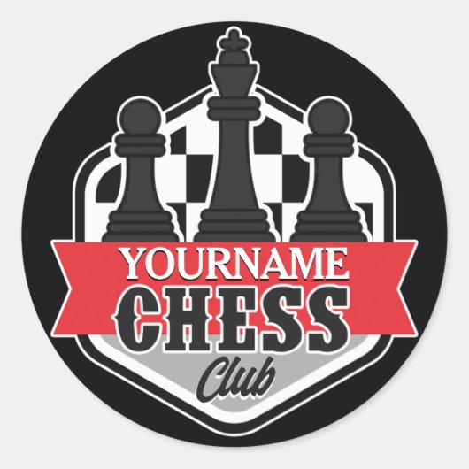 Personalisierter NAME Schachspieler Club Checkmate Runder Aufkleber (Vorderseite)