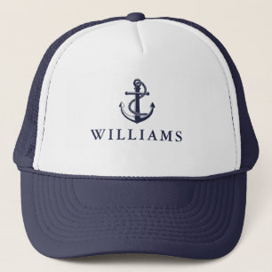 Personalisierter Name Schiffsanker Marineblau Truckerkappe