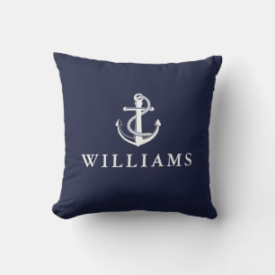 Personalisierter Name Schiffsanker Navy Blau Kissen