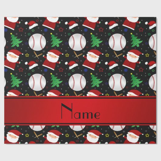 Personalisierter Name schwarz Baseball Weihnachten Geschenkpapier (Flach)