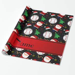 Personalisierter Name schwarz Baseball Weihnachten Geschenkpapier