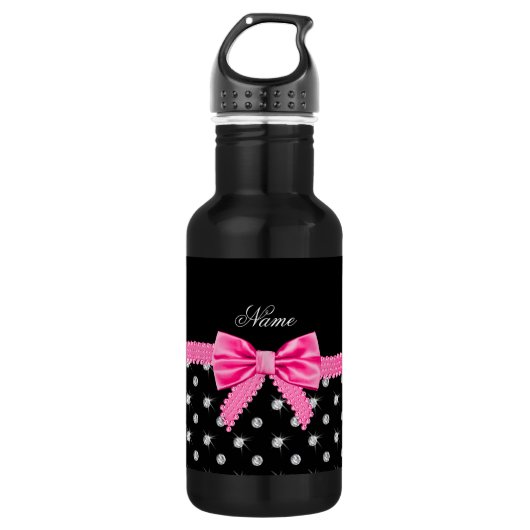 Personalisierter Name schwarz Diamanten rosa Bug Trinkflasche (Vorderseite)