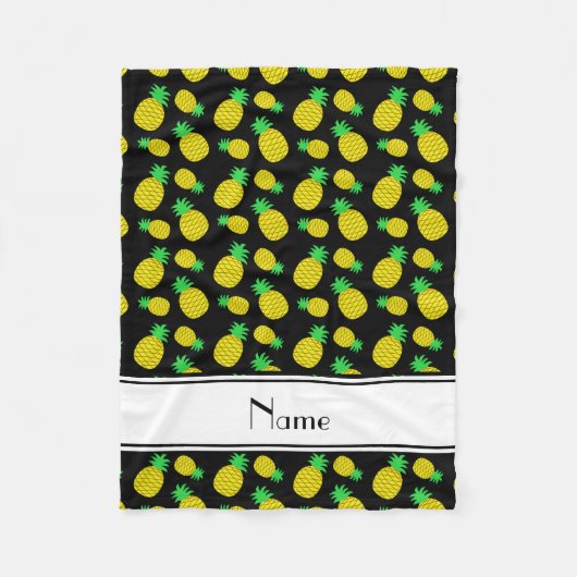 Personalisierter Name schwarz-gelbe Ananas Fleecedecke (Vorderseite)