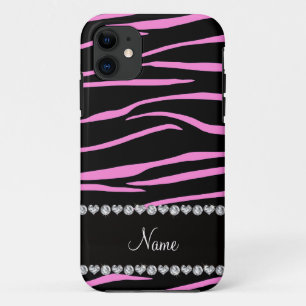 Personalisierter Name schwarz hellrosa Zebrastreif Case-Mate iPhone Hülle