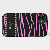 Personalisierter Name schwarz hellrosa Zebrastreif Case-Mate iPhone Hülle (Rückseite (Horizontal))