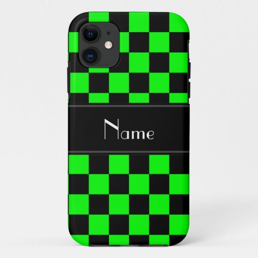 Personalisierter Name Schwarz und Neongrün Schachb Case-Mate iPhone Hülle (Rückseite)